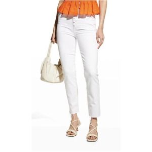 Paige Cindy Crop Raw Hem White Jeans Size 30 Women's Exposed Button Fly 27.5"